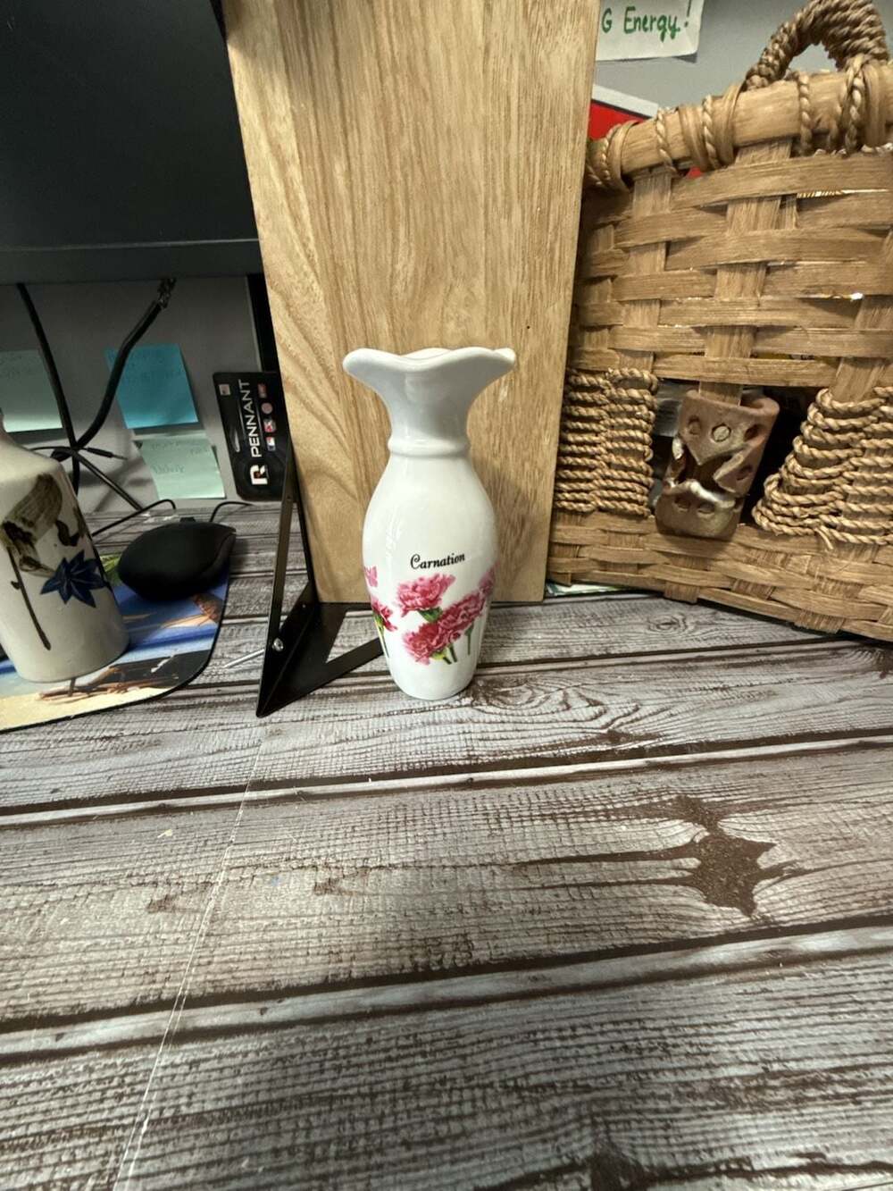 Ceramic Bud Vase January Carnation Floral White